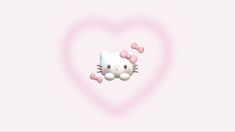 a hello kitty wallpaper with pink bows on it's head and ears in the shape of a heart