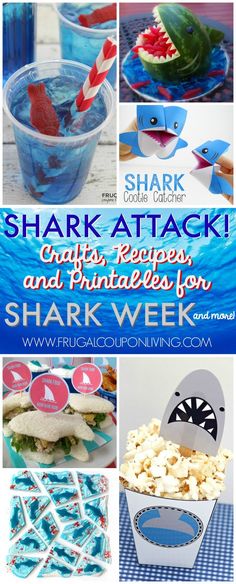 Shark Week Ideas for Kids on Frugal Coupon Living. Planning a shark party, don't be a fish out of water when it comes to ideas! #sharkweek #sharkweekideas #sharkprintables #printables #shark #sharkparty #sharkcrafts #sharkrecipes #sharkweekcrafts #sharkweekrecipes #sharkweekideas #sharkweekprintables #freeprintables Shark Week Ideas, Shark Week Crafts, Shark Printables, Fish Out Of Water, 달력 디자인, Shark Birthday Party