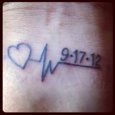 a heart and heartbeat tattoo on the wrist