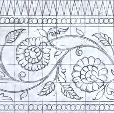 a drawing of flowers and leaves on a tile