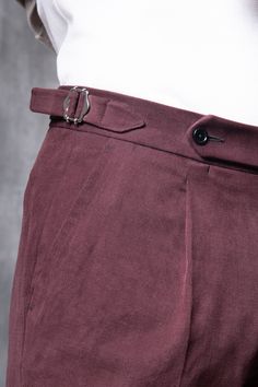 Our bordeaux cotton biella trousers are a flattering style that suits well due to a high rise waist and slim fit cut. #piniparma #gurkhatrousers #gurkhapants #gurkha #denimtrousers #sartorial #sartorialelegance #sartoriale #gentlemanstyle #gentlemens #madeinitaly #menstyle #menwithclass #denim #bespoke #bespoketailoring #sartoriale #savilerow #bespoketailor #sprezzatura #dandy #bespoke #bespoketailoring Italian Pants, Stylish Men Wear, Belt Pants, Master Tailor, Men Wear, Cotton Trousers, Man Fashion, Mens Dress Pants