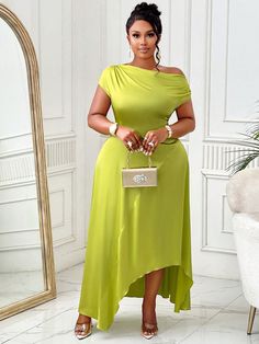 Women's Plus Size Green Asymmetric Hem Satin Formal Dress,Asymmetrical Neckline, With Waist Cinching, Elegant Evening Gown,Fall Outfits,Winter Clothing, Cocktail Semi Formal Prom Dress, For Birthday, Wedding Guest, Graduation, Dinner, Homecoming, Christmas Green Elegant  Sleeveless Satin Plain A Line Slight Stretch  Weddings & Events, size features are:Bust: ,Length: ,Sleeve Length: Satin Formal Dress, Smocked Skirt, Grey Colour Suit, Sequin Formal Dress, Winter Mode, Evening Gowns Elegant, Lace Ruffle, Inspiration Mode, Asymmetrical Dress