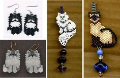 four different beaded items are shown in this collage, including earrings and pendants