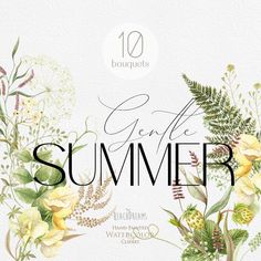 the front cover of an illustrated book with flowers and leaves on it, which reads gentle summer