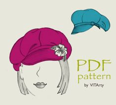 a woman wearing a pink hat with a flower on it's side and the words pdf pattern above her head