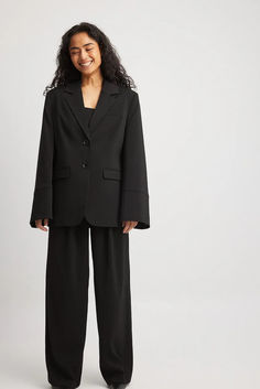 Oversized Wide Sleeve Blazer Black Single Button Blazer Dress For Work, Black Blazer Dress For Work, Oversized Lapel Collar Blazer For Office Wear, Black Notch Lapel Blazer Dress For Career, Black Notched Blazer For Work, Oversized Single Button Workwear Blazer, Black Lapel Collar Blazer Dress For Career, Oversized Single Button Blazer For Work, Oversized Single Button Blazer For Office