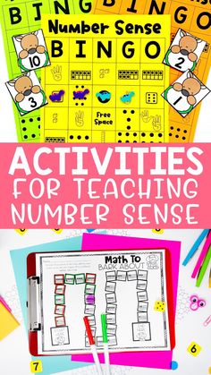 three activities for teaching number sense with the words, numbers and letters on them are included in