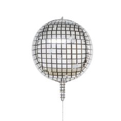 a disco ball on a white background with a string attached to the top and bottom