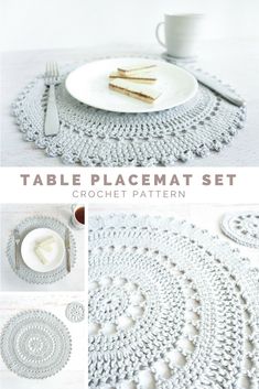 the crochet placemat set is made with white yarn