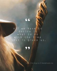 a wizard holding a wand with a quote from the wizard on it's side