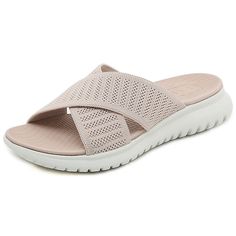 a women's slip on sandal with an open toe and white outstep