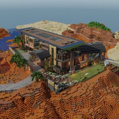 We created a modern mansion that would fit into a desert situation. I think I have covered most of the facilities that would be provided in a real... Minecraft Big Modern House, Downtown Minecraft, Minecraft Lodge, Big Minecraft Houses, Minecraft Desert, Minecraft Modern City, Modern House Minecraft