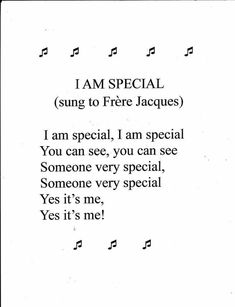 a sheet music note with the words i am special sung to free jacquets