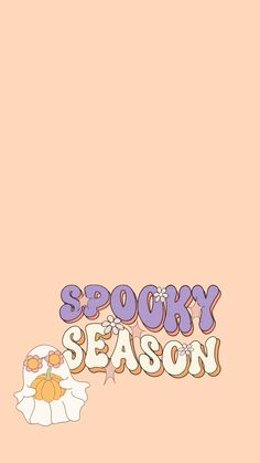 the words spooky season are written in purple and orange on a pink background