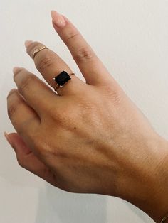 A simple & understated statement piece. This ring is so easy to wear while really adding a subtle punch to your jewelry stack. Currently Available // 14kt yellow gold, size 8 Product Description // Featuring a 9x7mm emerald cut Onyx on a 1.2mm band Available in 14kt yellow gold, white gold, & rose gold with a two week production time if not in the "Ready To Ship" tab and matching currently available above. Email makeityours@laneandkate.com for requests w custom sizing & gemstones available. Minimalist 14k Gold Filled Promise Ring, Modern 14k Gold-filled Rings For Gifts, Modern 14k Gold Filled Rings As Gift, Modern 14k Gold Filled Rings For Gift, Minimalist Adjustable Solitaire Ring, Simple 14k Gold Filled Everyday Ring, Simple Everyday 14k Gold Filled Ring, Modern Solitaire Jewelry For Everyday, 14k Gold Signet Ring With Vs Clarity For Everyday