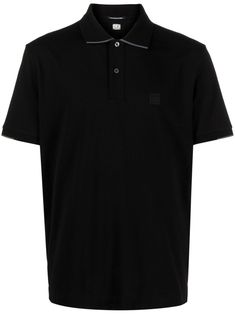 black stretch-cotton piqué weave logo print at the chest polo collar contrasting trim short front button fastening logo-debossed buttons short sleeves high-low hem short side slits straight hem C.P. Company suggests removing any detachable accessories before washing. Polo For Men, Logo Items, Contrasting Trim, C P Company, Pique Polo Shirt, Black Logo, Polo Collar, Black Stretch, Logo Print