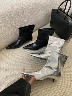 LBSFY - Pointed Toe Women Ankle Boots 2024 New Arrivals Shallow Slip On Black Silver Winter Autumn Party Pumps Shoes Woman Size 35-39 Size 225=35=22.5cm Size 230=36=23cm Size 235=37=23.5cm Size 240=38=24cm Size 245=39=24.5cm Trendy Evening Heeled Boots With Closed Toe, Trendy Round Toe Heeled Boots For Party, Trendy Heeled Boots With Round Toe For Party, Trendy Party Heeled Boots With Round Toe, Trendy Closed Toe Heeled Boots For Evening, Trendy High Ankle Heeled Boots For Party, Trendy High Ankle Boots For Parties, Trendy Ankle-high Heels For Party, Trendy Party Boots For Spring