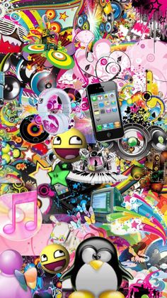 an iphone surrounded by many colorful objects