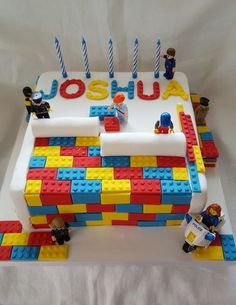 a birthday cake with legos on it