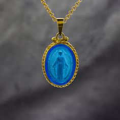 Miraculous Blue Intaglio Glass Necklace | 925 Sterling Silver | Religious Christian Pendant | Venetian Relief Dainty Jewelry by Pellada #etsy #gold #blue #glass #intaglioglass #intaglionecklace https://etsy.me/3KMu5hb Intaglio Jewelry, Turquoise Cross Pendant, Hammered Jewelry, Blue Stone Necklace, Murano Glass Necklaces, Bunny Tails, Carnelian Pendant, Blue Pendant, Art Pendant