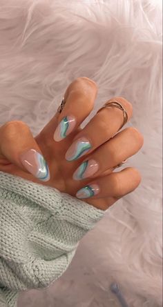 Blue Minimal Nails, Colorful Minimalist Nails, Kesley Jade Leroy Nails, Green And Blue Nail Art, Nail Ideas Abstract, Cute Nails For March, Abstract Tech Aesthetic Outfit, Nails Acrylic Abstract, Aesthetic Short Acrylic Nails