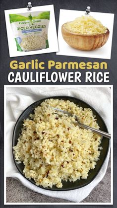 garlic parmesan cauliflower rice in a black bowl