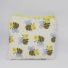 This Is For One Mini/Small Zipper Pouch/Bag/Zipper Coin Pouch/Bag/In Bee Print With Black Poka Dot Fabric With A Yellow Zipper. That Is Made With Cotton Fabric And Has A Zipper. How Big Is The Pouch/Bag It Is 5inches Wide And 4inches-4.5inches Long. Yellow Bag With Removable Pouch For Personal Use, Yellow Pouch Bag With Zipper Pocket, Yellow Everyday Bag With Zipper Pouch, Everyday Yellow Bag With Zipper Pouch, Everyday Yellow Bags With Zipper Pouch, Yellow Zipper Pouch For Personal Use, Yellow Zipper Pouch Cosmetic Bag For Everyday Use, Yellow Pencil Case With Zipper Closure For Daily Use, Yellow Pencil Case With Zipper For Daily Use