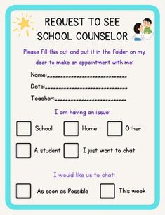 a sign that says request to see school counselor on the front and back of it