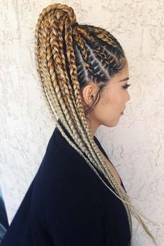 Two Cornrow Braids, Natural Cornrow Hairstyles, Long Cornrows, Chunky Braids, Blonde Ponytail, Protective Hairstyles For Natural Hair, Braided Ponytail Hairstyles, Pixie Hair