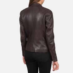 Kelsee Maroon Leather Biker Jacket Leather Outerwear With Snap Closure For Fall, Fall Leather Jacket With Snap Buttons, Fitted Brown Biker Jacket With Button Closure, Brown Leather Jacket With Zipper For Work, Biker Leather Jacket With Button Closure For Work, Brown Biker Jacket With Leather Lining For Fall, Brown Leather Biker Jacket For Work, Leather Biker Jacket For Business, Fall Business Biker Jacket