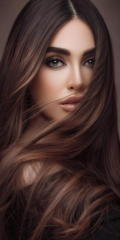 a woman with long brown hair is shown in this digital painting style photo, it looks like she's looking at the camera