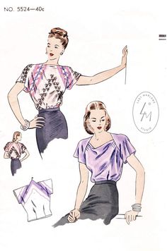 an illustration of a woman's blouse and skirt from the 1940s - 40s