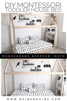 Floor House Bed, Diy Seng, Monochrome Bedroom, Minimalist Dekor, Boy Toddler Bedroom, Diy Montessori