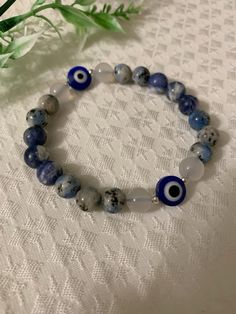 Aesthetic Bracelet, evil eye, stone bracelet. Evil Eye Crystal Bracelet, Bracelet Ideas Crystal Beads, Crystal Bead Bracelet Ideas, Evil Eye Bracelet Ideas, Crystal Bracelet Ideas, Blue Eye Bracelet, Evil Eye Stone, Evil Eye Beaded Bracelet, Blue Evil Eye Bracelet