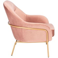 a pink chair with gold legs on a white background