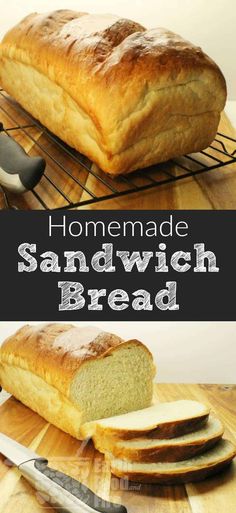 homemade sandwich bread on a cooling rack with knifes