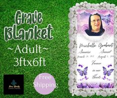 🦋PLEASE READ BEFORE PURCHASE🦋 Please MAKE SURE grave blankets are ALLOWED at the burial site before purchasing ! I am NOT RESPONSIBLE for rejection if you do not check with the cemetery first! Remember your loved one in a special way with Custom Grave blankets.  These grave blankets are heavy-duty weatherproof vinyl cover that go over the grave.  They come with holes and stakes to secure the blanket to the resting place of your loved one. Infant size 2 foot by 2 foot  Child size 2 foot by 5 fo Grave Blanket, Resting Place, Vinyl Cover, Can Design, Banners Signs, Keep In Mind, Cemetery, Custom Creations, Photo Collage