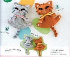 an image of three stuffed animals on the front cover of a japanese book with instructions to make them look like cats