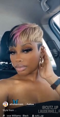 Shaved Side Quick Weave Hairstyles, Short Hair Styles With Shaved Sides, Pixie Haircut With Color, Colored Pixie Cut Black Women, Pixie Quick Weave Black Women, Short Colored Hair Black Women, Short Sassy Hair Black Women, Quick Weave Hairstyles For Black Women, 27 Piece Quick Weave Hairstyles