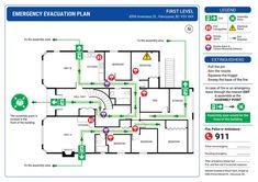 the floor plan for an emergency station with instructions on how to use and where to go