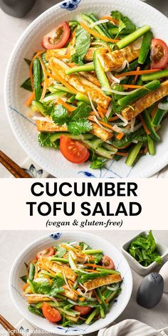 a bowl of Asian cucumber tofu salad Tofu Crunchy, Simple Dressing, Mapo Tofu, Tofu Dishes, Vegan Asian, Asian Salad, Vegan Salad Recipes