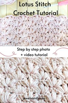 the lotus stitch crochet pattern is shown with text that reads lotus stitch crochet