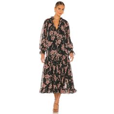 Free People Feeling Groovy Maxi Dress. Flowy Floral Print Maxi Dress Featuring A Tiered Skirt With A V-Neckline And Voluminous Sleeves. Cinched Cuffs Ties At Neckline A-Line Silhouette Machine Wash Cold Measurements For Size Medium: Length: 53 In Bust: 55 In Sleeve Length: 28.5 In Contents 100% Polyester Lining: 100% Viscose Smoke Free Home Maxi Dress Flowy, Fuzzy Sweater Dress, Lace Front Dress, Convertible Maxi Dress, Feeling Groovy, Long Slip Dress, Drape Maxi Dress, Open Back Maxi Dress, Cozy Dress