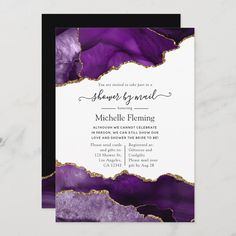 an elegant purple and gold wedding card