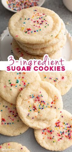 three ingredient sugar cookies with sprinkles on top and in the background, there are