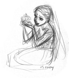 a drawing of a woman sitting down with a cupcake in her hand and the words it's lovely