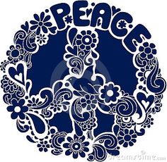 the word peace is surrounded by flowers and leaves in a circular frame on a white background