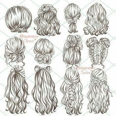 Character Hair, Hair Clipart, Hairstyle Examples, Drawing Hair, Hair Set, Hair Stylies, Hair Setting