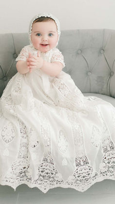 Grace Christening Gown & Bonnet White Lace Bodice Floor-length Gown, White Floor-length Gown With Lace Bodice, Cream Floor-length Gown For Ceremony, White Fitted Full-length Gown, Classic White Floor-length Dress, White Ball Gown For Ceremony, Classic Full-length Wedding Dress, Classic Full Length Wedding Dress, White Floor-length Gown For Ceremony