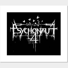 a black and white poster with the word psychaut in it's center